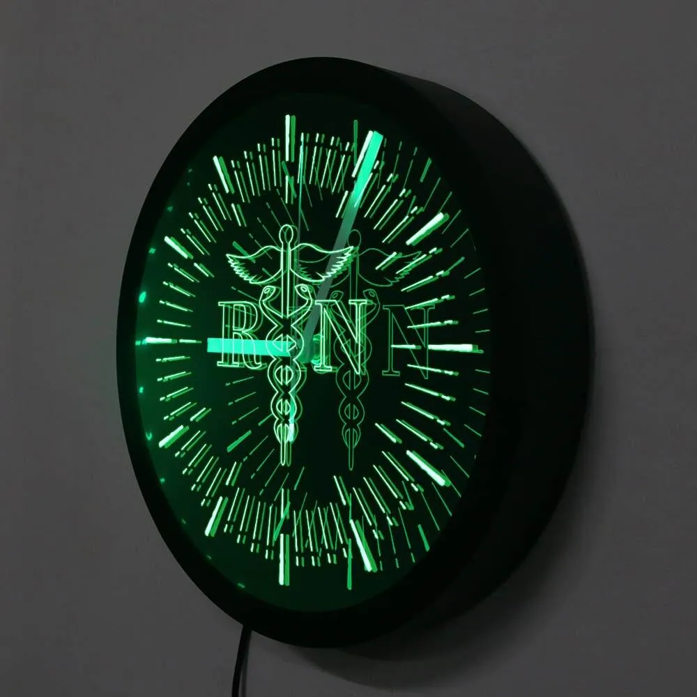 Nurse Luminous Caduceus Logo Wall Clock RN Nursing and Medical Neon Sign Wall Clock Vintage Design Illuminated Watch